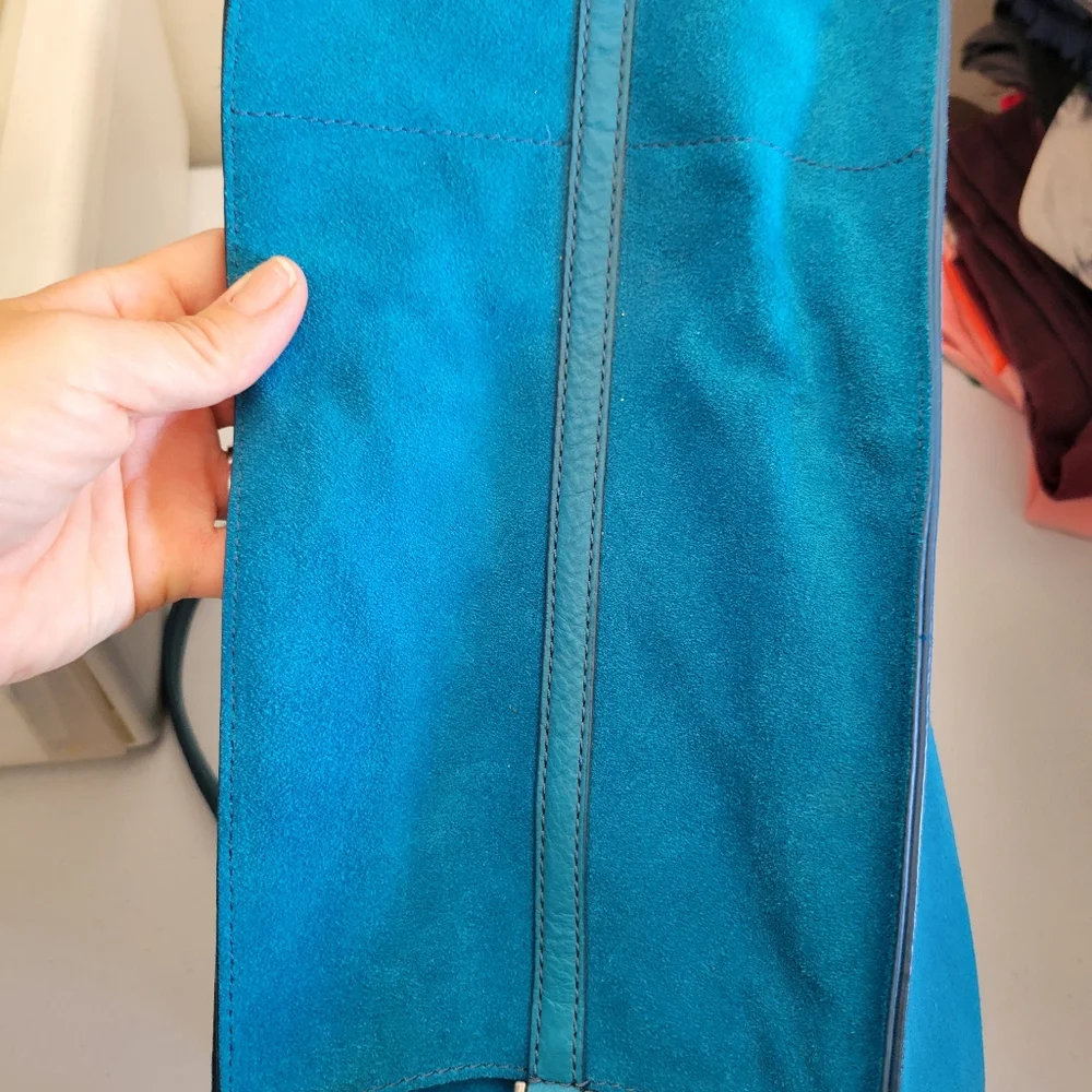 Fossil Suede and Leather Lagoon‎ Blue Carmen Tote Shopper Purse Bag